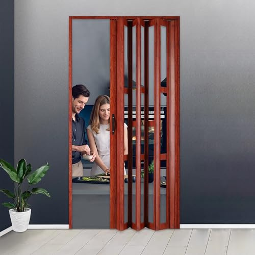 Einziehbare Falttür, Aluminium-einziehbare Akkordeon-Schiebe-Falttür, rote Holzmaserung, mehrere Größen(41x80in(104x203cm))