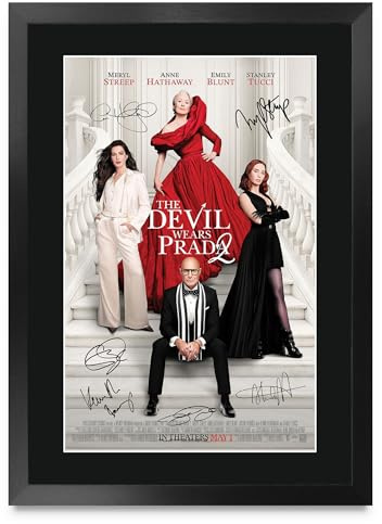 HWC Trading The Devil Wears Prada 2026 Meryl Streep Geschenke Geduckter Poster Signiertes Autogramm Foto für Fans von Film Memorabilien - A3 Gerahmt (ID-009241)