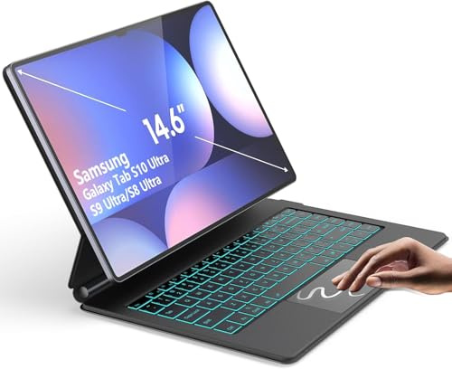 Tastaturhülle für Samsung Galaxy Tab S10 Ultra/S9 Ultra/S8 Ultra 14,6 Zoll, magischer schwebender freitragender Magnetständer, integriertes Trackpad, AI-Taste, One-Click-DeX-Modus, 3-stufige 7-farbige
