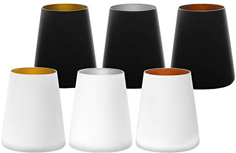 Stölzle Lausitz Lot de 6 gobelets Power - 380 ml - Blanc et noir (mat) - Utilisation universelle - Pour eau, jus, vin, cocktails, lave-vaisselle - Avec peinture organique