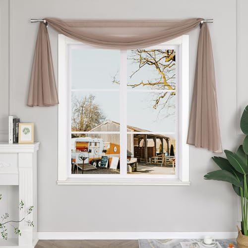 Yujiao Mao Uni Farbe Voile Freihandbogen Schals Querbehang Deko Gardinen Taupe BxL 140X400cm