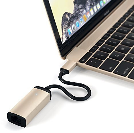 SATECHI Aluminium Gigabit-C auf Ethernet-Adapter, kompatibel mit MacBook Pro 2016/2017/2018, MacBook 2015/2016/2017, Dell XPS, Lenovo, ChromeBook und mehr (Gold)