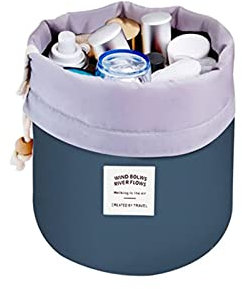 Make-up-Taschen für Damen, wasserdicht, rund, mit Kordelzug, Make-up-Organizer, Kosmetiktasche, blau