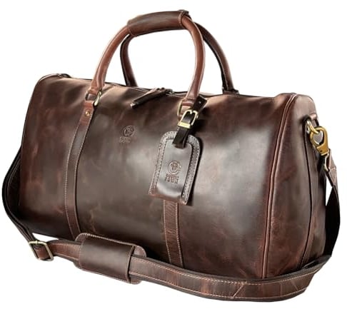 Rustic Town groß Leder Reisetasche - Carry On Vintage Umhängetasche Duffel Bag Weekender Tasche für Herren und Damen (Dunkelbraun)