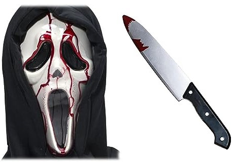 HENBRANDT Bleeding Scream Mask With Bloody Plastic Knife Halloween Fancy Dress Costume