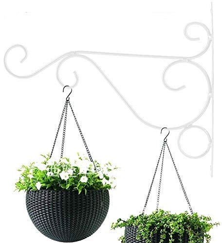 Wifehelper Hängende Pflanzenhalterung Wand Montierbar Eisen Pflanzenaufhänger Hängende Halterung Wandlaternen Haken für Hausgarten Dekoration 25 * 21 cm(Weiß)