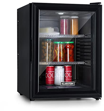 KLARSTEIN Mini Fridge, 42L Quiet Cooler for Food, Drinks, Beer & Skincare with Glass Door & Adjustable Shelves, Compact for Bedrooms, Office, & Camping