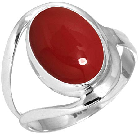 Jeweloporium 925 Silber Ringe für Damen Größe 68(21.6) Roter Stein Edelstein Jahrgang Silber Ringe Jubiläum - Geschenk Solitär Schmuck