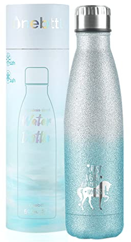 Pferdegeschenke für Mädchen, Frauen, Pferde Trinkflasche, Isolierte Edelstahl-Wasserflasche, Reit Geschenke für Pferdeliebhaber, zum Geburtstag, Weihnachten, Schulanfang, Silber-blauer