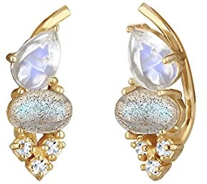 Elli Ohrringe Damen Labradorit Mondstein Topas Earclimber in 925 Sterling Silber vergoldet