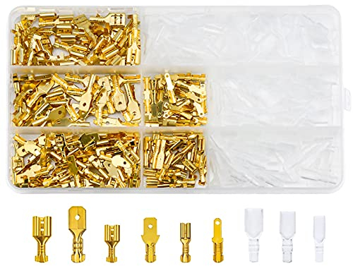 Julyee Flachsteckhülsen Set 270 Stück Mnnlich und Weiblich Kabelstecker Set Kfz Flachstecker Crimp Fahrrad Isolierte Verbinder mit Schutzhülle - 2.8mm 4.8mm 6.3mm