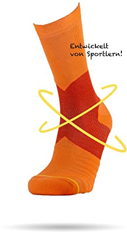 ROLLO SOCKS Team 5.0 ORANGE - Laufsocken mit gezielter Kompression, Running, Sprunggelenk stützend, Bandage Fußgelenk, Sportsocken, Für jeden Sport geeignet, Größe L (44-46)