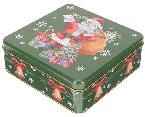 Cabilock Box Biscuit Decorative Lid with Candy, Christmas Storage Chocolate Green Food Presents Ing Vintage Supplies Santa Bakery Tins Xmas Tin Container Cookie Pattern Favors
