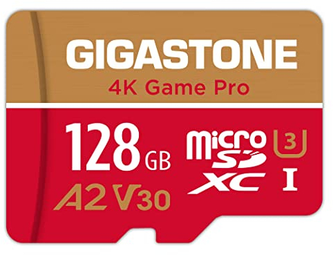[5 Jahre kostenlose Datenrettung] GIGASTONE 128GB Micro SD Karte, 4K Game Pro, bis zu 120/80 MB/s, MicroSDXC Speicherkarte für Nintendo Switch 1 Gopro DJI, A2 V30 U3 +Adapter