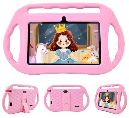 Veidoo Kinder Tablet 7 Zoll Android 32GB, WiFi, GMS, Dual-Kamera, Elterlicher Kontrolle, Lernen pädagogische Kleinkind Tablet mit Silikonhülle