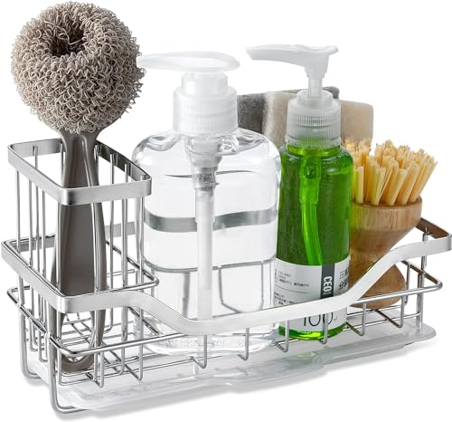 COCOBOSS Organisateur d'évier de Cuisine - Support d'évier - en Acier Inoxydable de qualité supérieure - avec bac d'égouttement Amovible et Bandes antidérapantes - Blanc (22 x 9 x 13 cm)