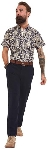 Joe Browns Men's Bold Tiger Print Smart Short Sleeve Shirt, Blue, L