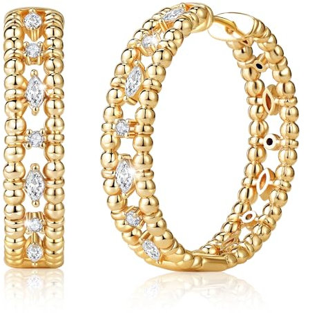 Richapex Gold Ohrringe Damen 18K Gold Cerolen Ohrringe Hoop für Damen Ohrring Stecker mit Zirkonia (Groß Creolen)