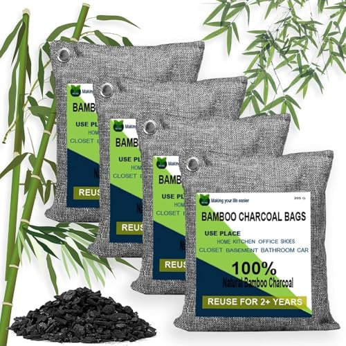 wyewye Charcoal Air Purifying Bag Activated Bamboo Charcoal Bags For Closet Deodorizer Moisture Absorber for Bathroom Activated Charcoal Bags Odor Absorber For Pet Car Home(4Pack 200g)