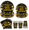 96Pcs Black Gold 40th Birthday Tableware Set,40th Tableware Decorations Plates and Napkins Cups Sets for Men,Women Birthday Gifts Dinnerware Supplies