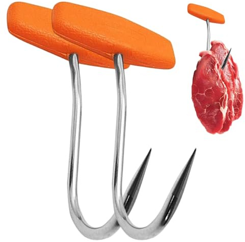 AZIDWERYQ Gancio per Carne da 2 Pezzi per macellazione Ganci per Carne a Forma di T da 5 Pollici con Manico Gancio per Kit di Attrezzi per macelleria in Acciaio Inossidabile