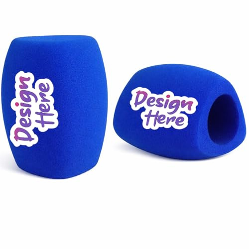Custom Fuzzy Microphone Windscreen, Plush Foam Mic Cover with Logo or Text, Triple-Side Printable, Wind Noise Reduction, Fits Most Handheld Microphones (Blue)