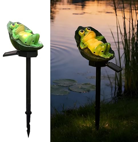 YZYOE Lumière de grenouille feuille lotus alimentée par le soleil, lampe de sol la résine décoration jardin mignonne d'animaux, crépuscule sans fil à l'aube la lumière LED imperméable.