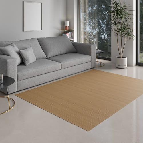 DE-COmmerce Bambusteppich Massive Nature, 200x200 cm, 17mm gehärtete Stege, massiver Teppich ohne Bordüre, Bambusmatte
