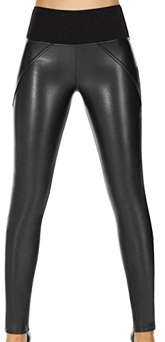 Bas Bleu Spencer Leggings Dame Hosen Kunstleder Deckend Musterlos Hoher Bund EU, Schwarz,L