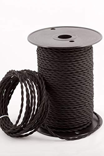 DC VOLTAGE 5M Vintage 3 Core Twisted Cable Fabric Cloth Covered Electrical Wire, 16.4FT 3 Conductors 18 Gauge Textile Electric cable Wire Coated Vintage for Lighting DIY Project (Black-Twisted)