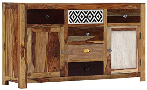 vidaXL Sheeshamholz Massiv Sideboard mit 2 Türen 6 Schubladen Kommode Anrichte Schrank Mehrzweckschrank Lowboard TV Board Palisander 140x40x80cm