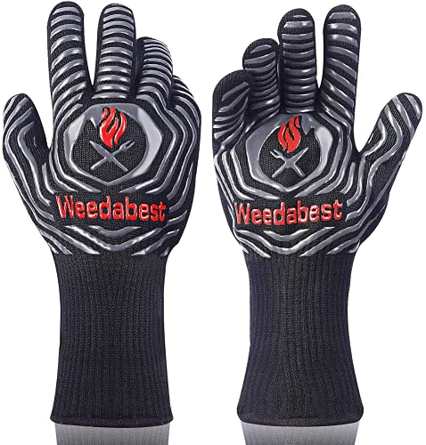 Gants de Cuisine résistants à la Chaleur - Gants de Cuisine Professionnels Longs résistants à la Chaleur pour Grill, Grill, fumoir, Barbecue, 34,3 cm - Gris