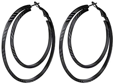 Suplight Creolen Schwarz Damen Statement Ohrringe Edelstahl doppel Creolen 60mm Geometrische Ohrringe Kreis Kreolen Hoop Earrings Ohrpiercing Ohrschmuck Accessoire für Geburtstag Jahrestag