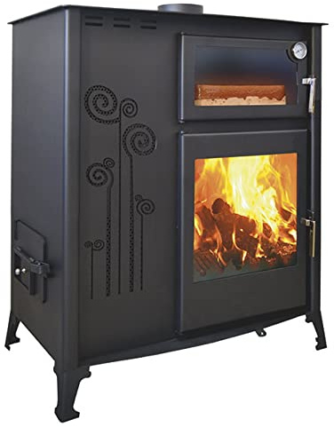 Estufa mezclado pellet de madera con horno, 12 kW, estufa de leña y gránulos para la cocina, hasta 40 cm, acristalamiento de puerta delantera, antracita, 2 años de garantía