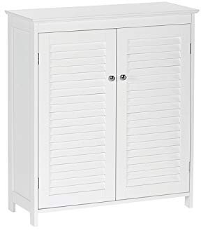 RiverRidge Ellsworth Two-Door Floor Cabinet for Bathroom - Freestanding with Adjustable Shelves and Shutter Design Doors Bathroom or Entryway Storage Solution