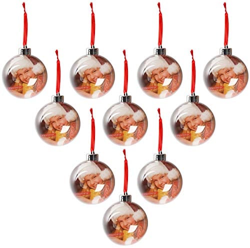 Belle Vous Foto Weihnachtskugeln (10 Stück) Transparente Christbaumkugeln mit Faden zum Aufhängen 2 x 75 mm Christbaumschmuck Fotos Familie Kinder & Haustiere, Weihnachtsfeier Weihnachts Schmuck