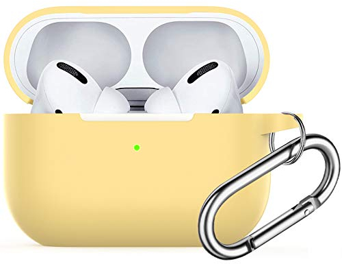 Funda para AirPods Pro, Watruer Funda Protectora de Silicona Suave a Prueba de Golpes con Llavero para Apple Airpods Pro 2019 (LED Frontal Visible) -Amarillo