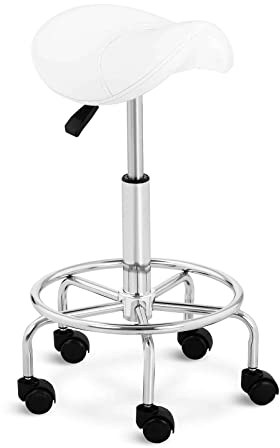 Physa Frankfurt White Sattelhocker mit Rollen höhenverstellbar Rollhocker ergonomisch Arbeitshocker (weiß, bis 150 kg, Höhe 57-69 cm, Kunstleder, 360° drehbar)