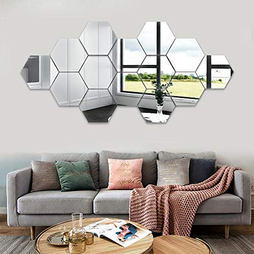 14 Stück, Wandaufkleber, sechseckig Acryl Kunststoff Spiegelfliesen Kunst Dekoration Spiegel DIY Spiegelplatte Spiegelfassung Wandbilder für Zuhause Büro Schlafzimmer Fitnessstudio Dekoration