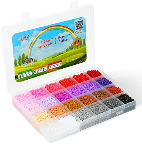 LIHAO 12000 MINI Bügelperlen Set Steckperlen in Sortierbox Kinder DIY Perlen für Bügelperlen Platte (MINI Kleine Größe 2,6 mm, 24 Farben,Dunkel Stil)