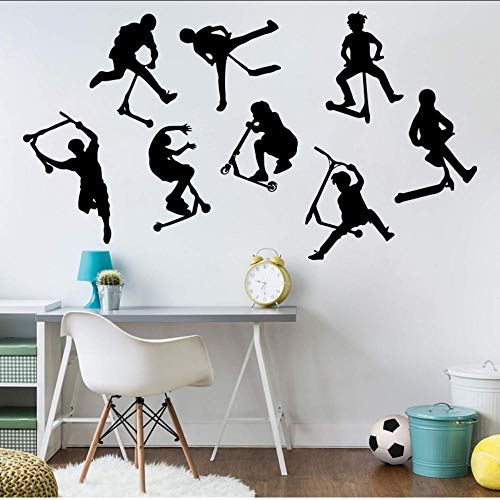 Wandtattoos Set Von 8 Stunt Scooter Wandaufkleber Kinder Kinderzimmer Poster Zimmer Fahrrad Sport Wandtattoo Schlafzimmer Vinyl Dekor Tapete 56X77Cm