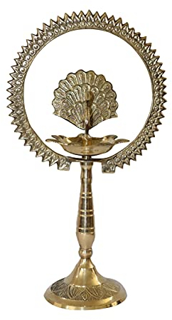 BRACOP® Messing-Aarti-Diya religiöse Öllampe Pfauen-Diya Hindu-Diwali Navratri-Pooja-Diya handgefertigte Öllaterne für die Heim- und Tempeldekoration traditionelle Hindu-Öllampe für den Innenbereich
