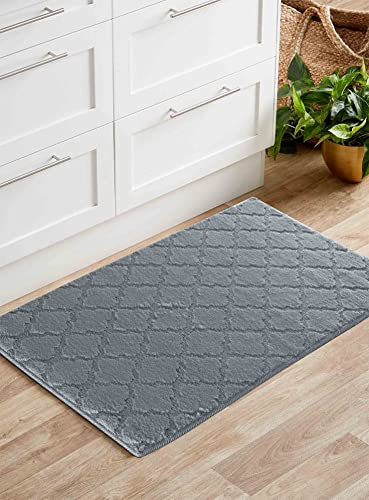 IVY Washable Door Mat Kitchen Mats Non Slip Trellis Design Kitchen & Hall Runners Doormats, Dark Grey, 60x110 cm