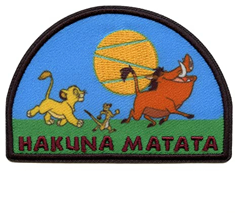 Disney Lion King Hakuna Matata Patch Simba Timon Pumbaa Embroidered Iron On, Blue, 3'' Widex2'' Tall