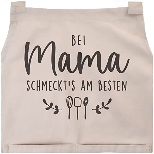 SpecialMe® Kochschürze Damen mit Spruch Bei Mama schmeckts am besten Küchenschürze Geschenk Mutter Baumwolle natur unisize