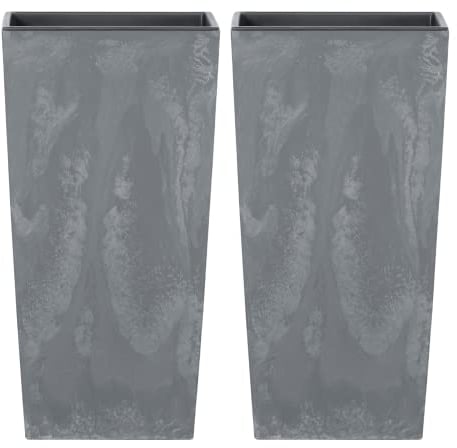URBNLIVING 2 vasi da fiori alti quadrati effetto cemento, per interni ed esterni, da giardino, patio, colore grigio