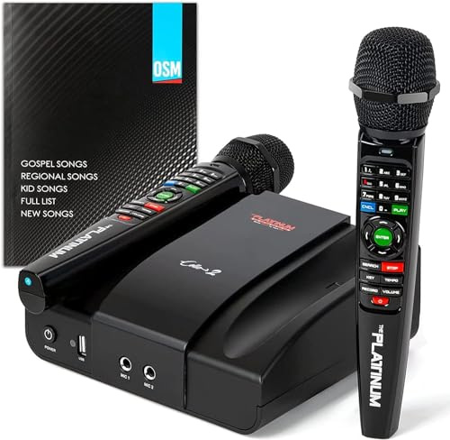 La máquina de karaoke Platinum Cello 2 para TV, adultos y niños, gran biblioteca de canciones de más de 23000 idiomas mixtos indio, inglés y filipino, etc. Canciones MV, 2 micrófonos inalámbricos de