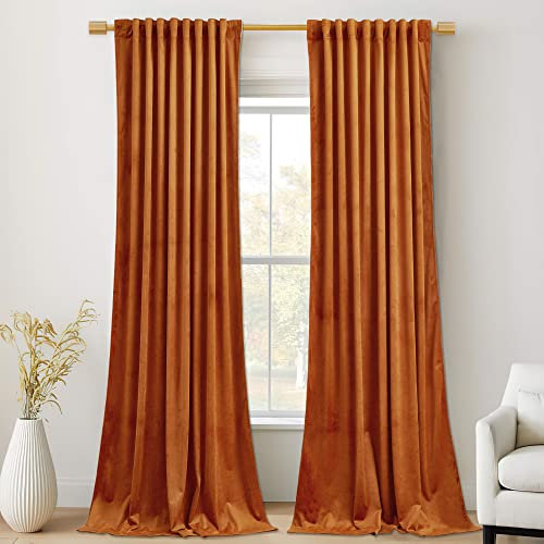 StangH Velvet Curtains 108 inches Long - Orange Room Darkening Thermal Insulated Living Room Drapes Back Tab Privacy Backdrop Curtains for Holiday Decor, W52 x L108, 2 Panels