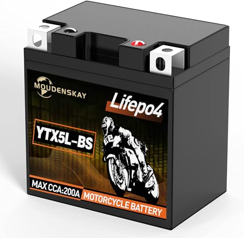 MOUDENSKAY Batterie Lithium 12V Powersports avec BMS,LiFePO4 Batterie (YTX5L-BS 12.8V 2Ah 200CCA) pour motos, ATV, UTV, scooters, véhicules nautiques, etc.