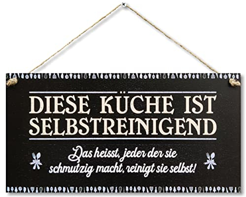 CARISPIBET Diese Küche ist selbstreinigend Heimdekorationsschilder lustige Küchenschilder Heimdeko lustige Küchenschilder Hausdekorationen Türschilder Wanddekoration 15 x 30 cm